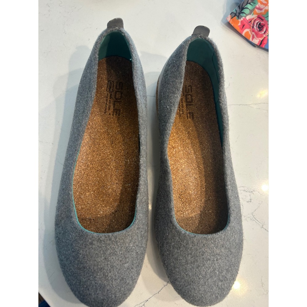 SOLE Jasper Wool Flats Grey Cork‎ Footbed Sustainable Eco Friendly Shoes 10.5